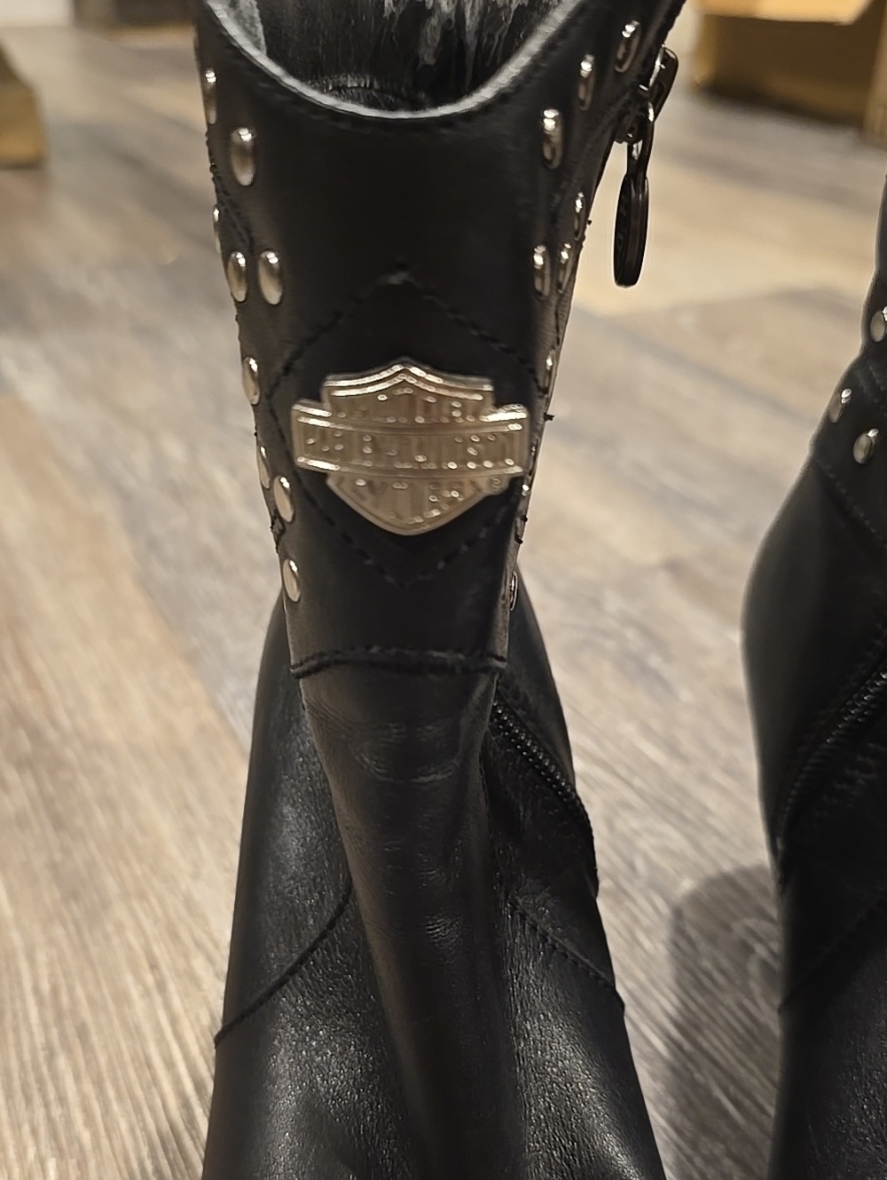 Harley-DavidsoHarley-Davidson Black Leather Ankle Boots with Silver Stud Accents